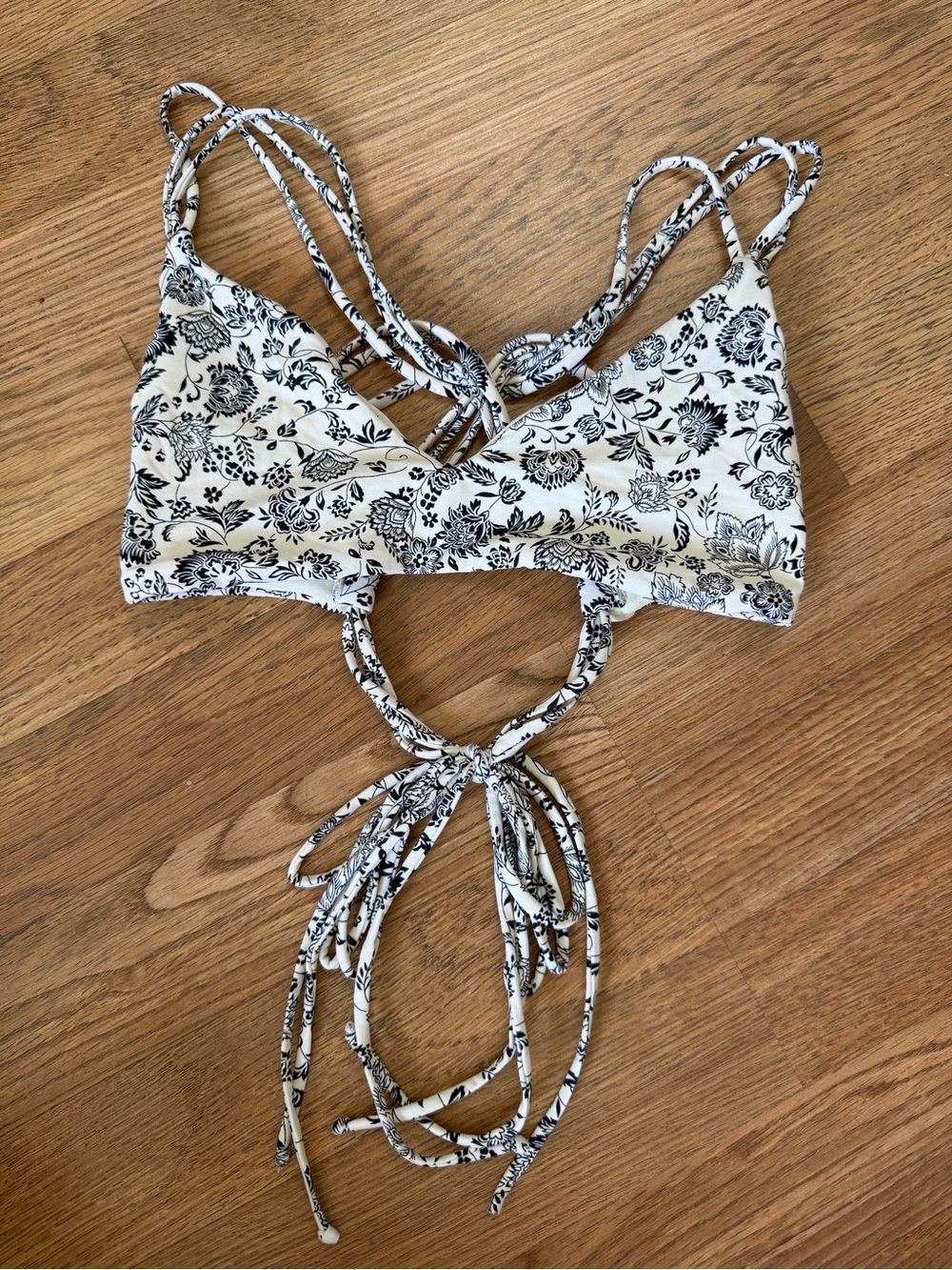 Boys + Arrows Black & White Floral Tie-Back Bikini Top